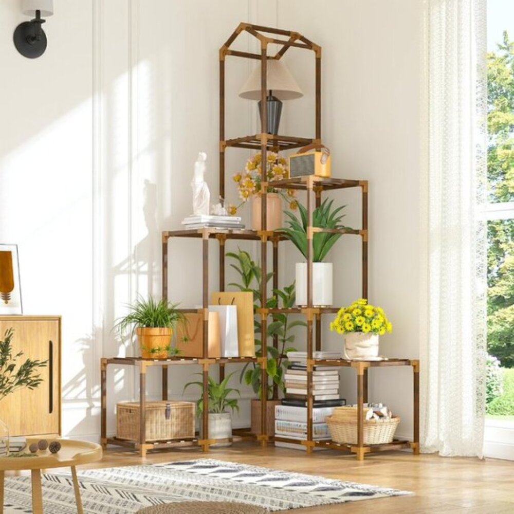 New 64.2In Tall Plant Stand, Corner Wood Shelf for 13–19 Pots for Home Decor - Picture 5 of 7